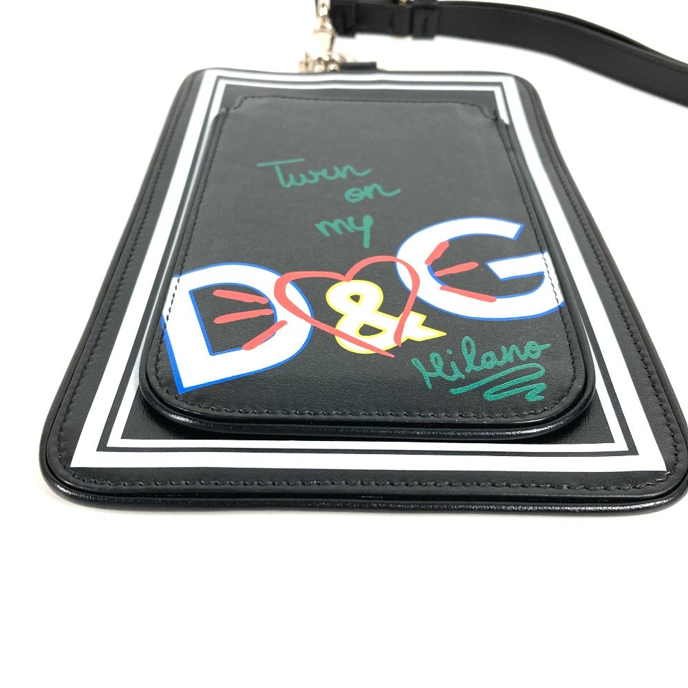 DOLCE&GABBANA Logo Multi Pouch with Strap Leather Women's Black