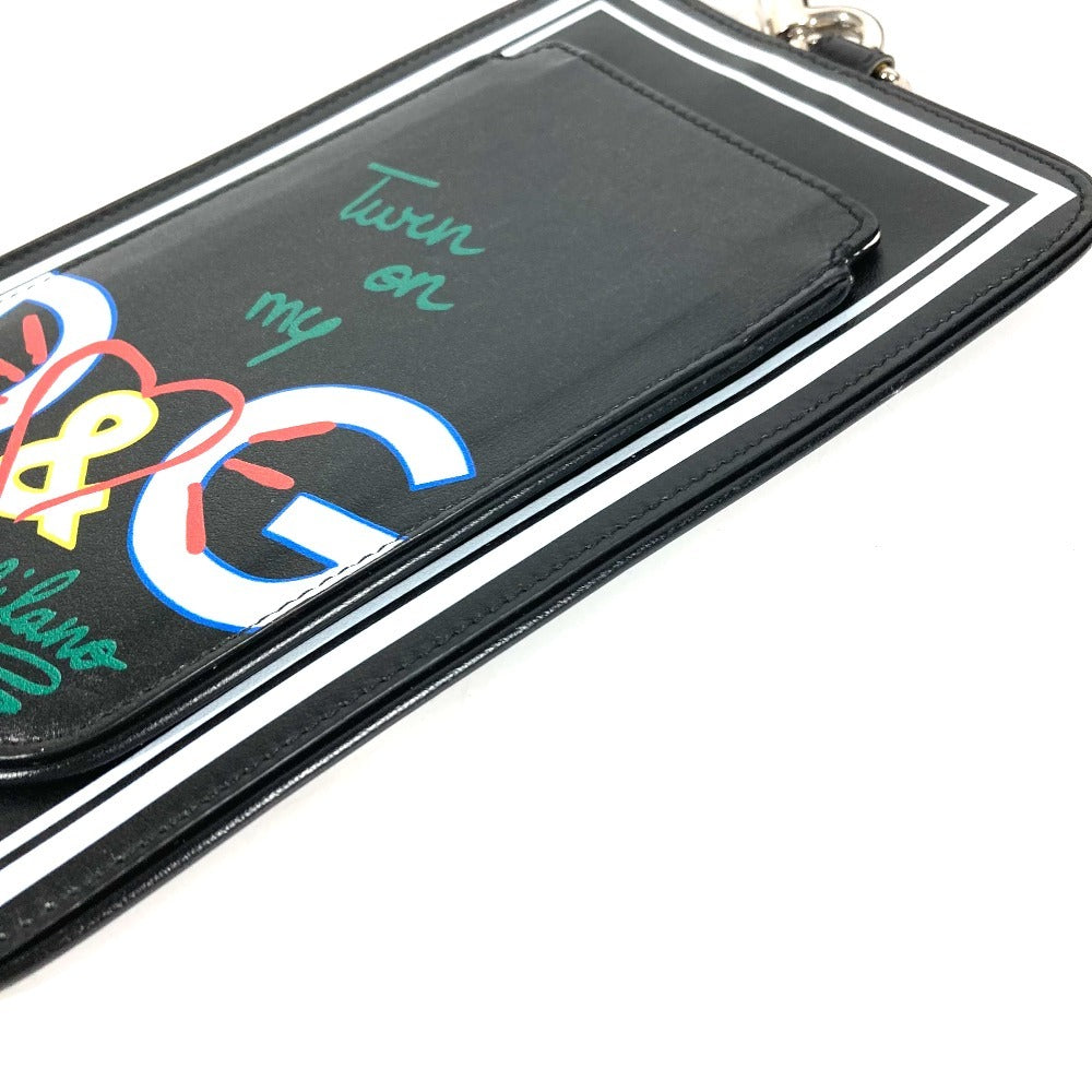 DOLCE&GABBANA Logo Multi Pouch with Strap Leather Women's Black