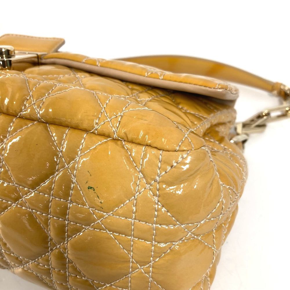 Dior Cannage Logo Chain Bag Shoulder Bag Handbag Flap Shoulder Bag Enamel Women's Beige