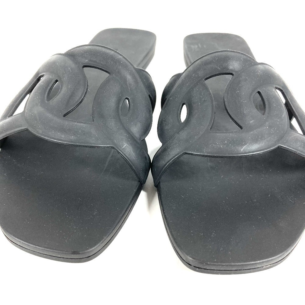 HERMES Shoes Aloha Logo Beach Sandals Flat Sandals Rubber Women's Black