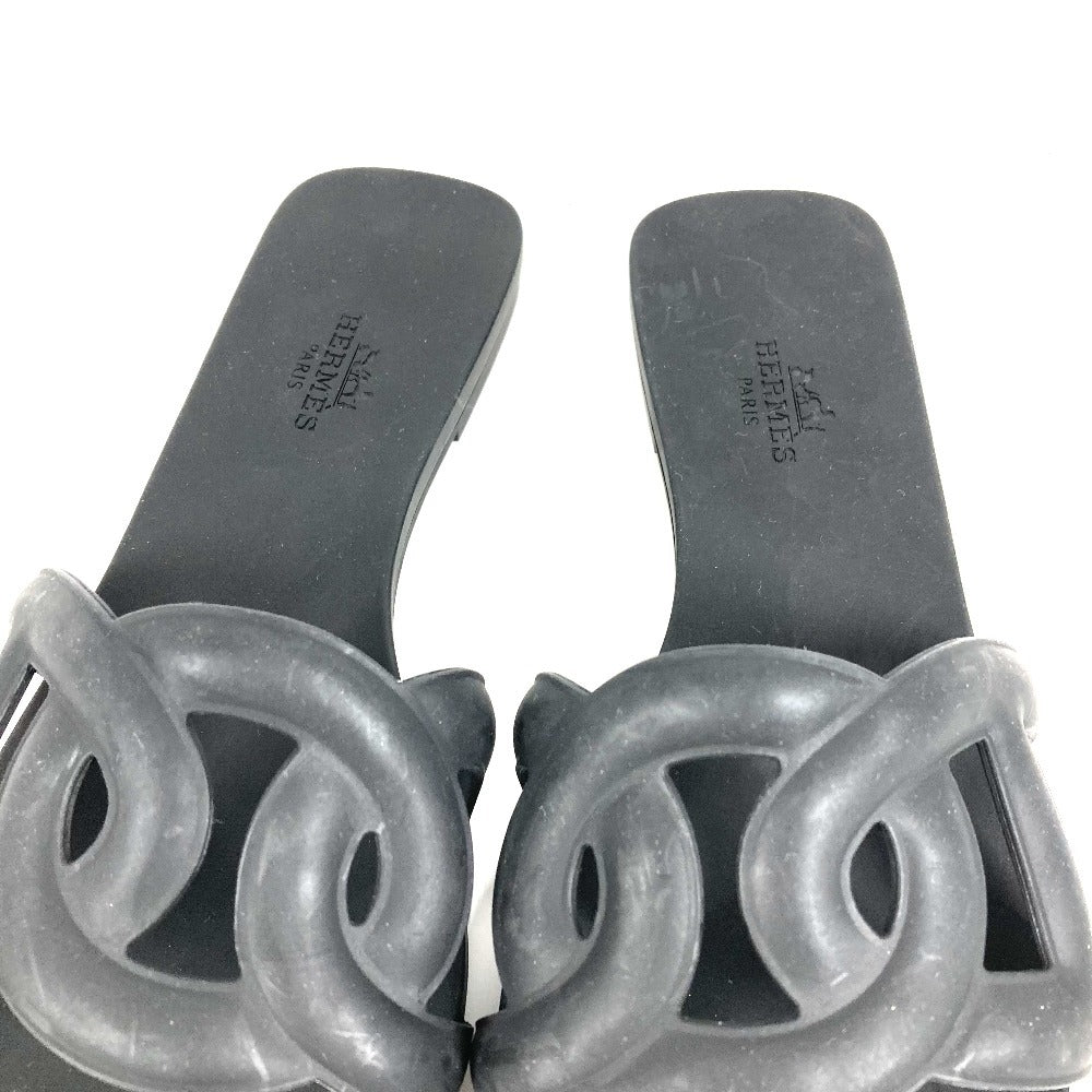 HERMES Shoes Aloha Logo Beach Sandals Flat Sandals Rubber Women's Black