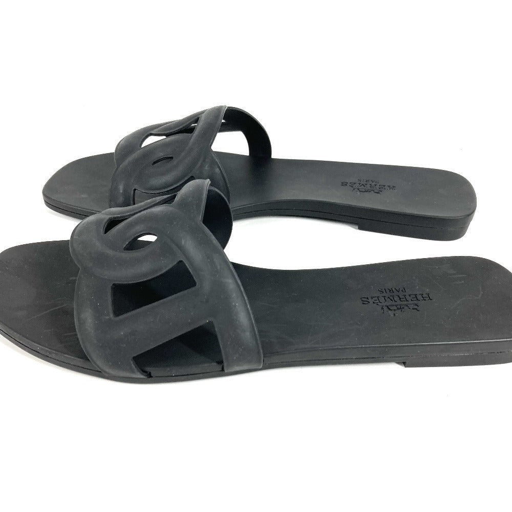 HERMES Shoes Aloha Logo Beach Sandals Flat Sandals Rubber Women's Black