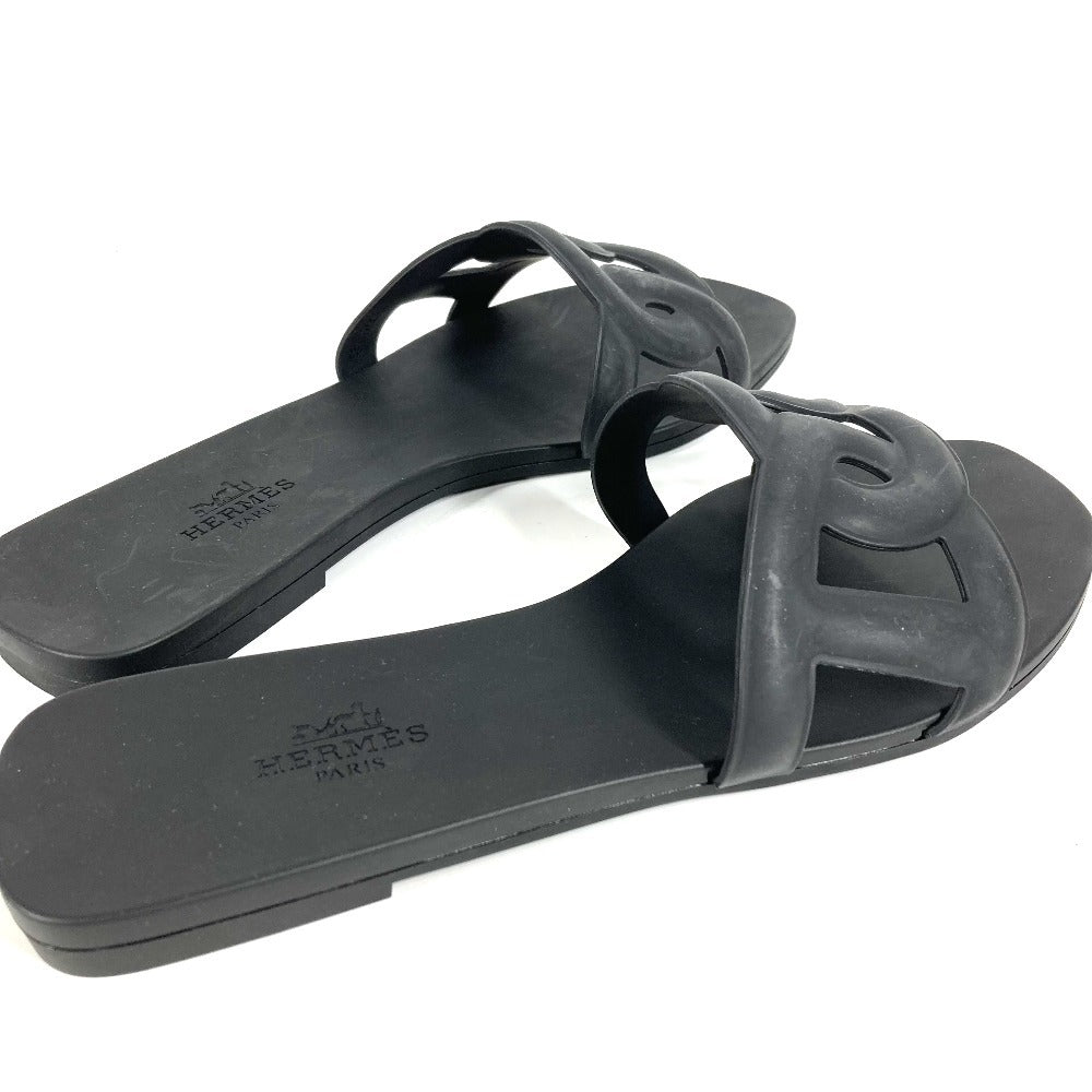 HERMES Shoes Aloha Logo Beach Sandals Flat Sandals Rubber Women's Black