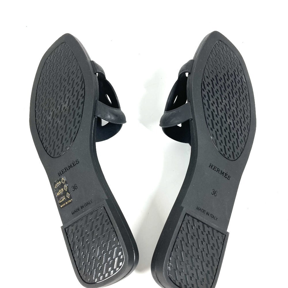 HERMES Shoes Aloha Logo Beach Sandals Flat Sandals Rubber Women's Black