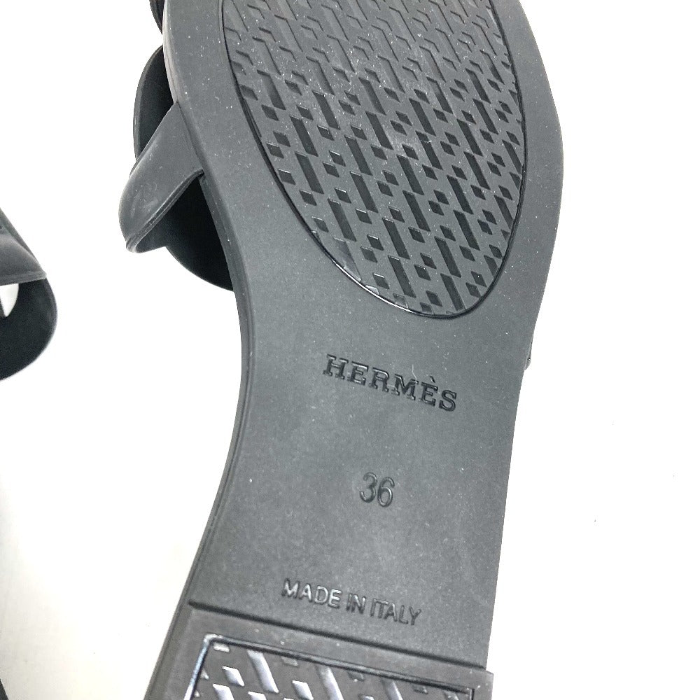 HERMES Shoes Aloha Logo Beach Sandals Flat Sandals Rubber Women's Black