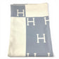HERMES Avalon Plaid Logo Goods Blanket Interior Lap Blanket Plaid Blanket Wool/Cashmere Unisex Blue