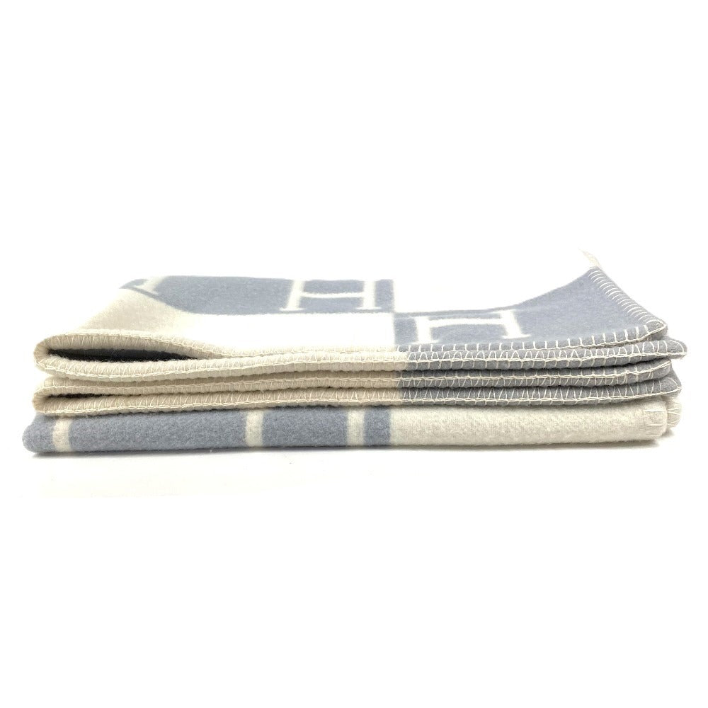 HERMES Avalon Plaid Logo Goods Blanket Interior Lap Blanket Plaid Blanket Wool/Cashmere Unisex Blue