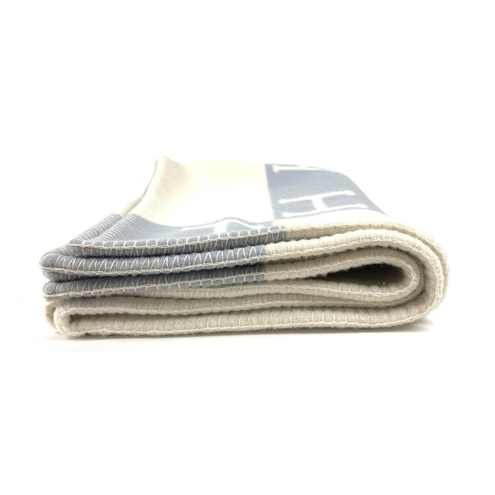 HERMES Avalon Plaid Logo Goods Blanket Interior Lap Blanket Plaid Blanket Wool/Cashmere Unisex Blue