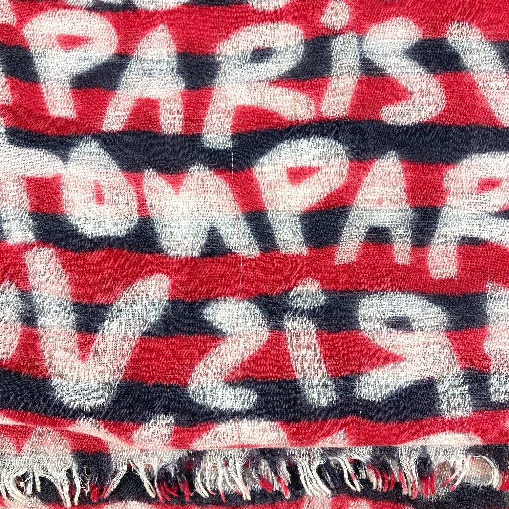 LOUIS VUITTON Graffiti Logo Stole Fringe Shawl Wool Unisex Red