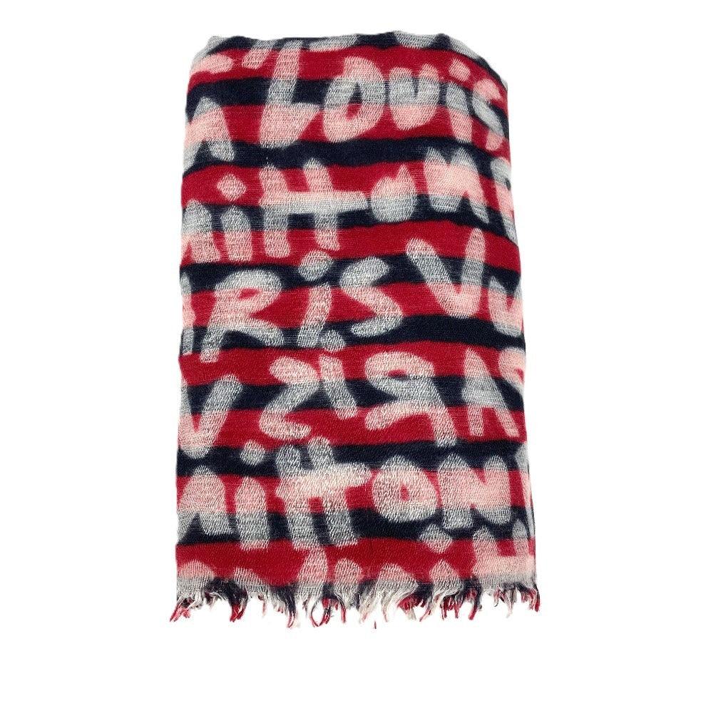 LOUIS VUITTON Graffiti Logo Stole Fringe Shawl Wool Unisex Red