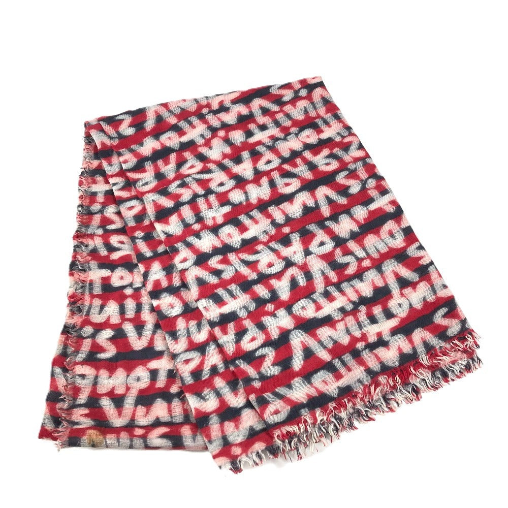 LOUIS VUITTON Graffiti Logo Stole Fringe Shawl Wool Unisex Red