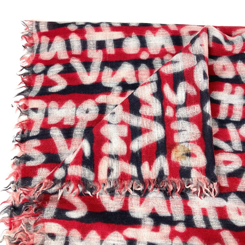 LOUIS VUITTON Graffiti Logo Stole Fringe Shawl Wool Unisex Red