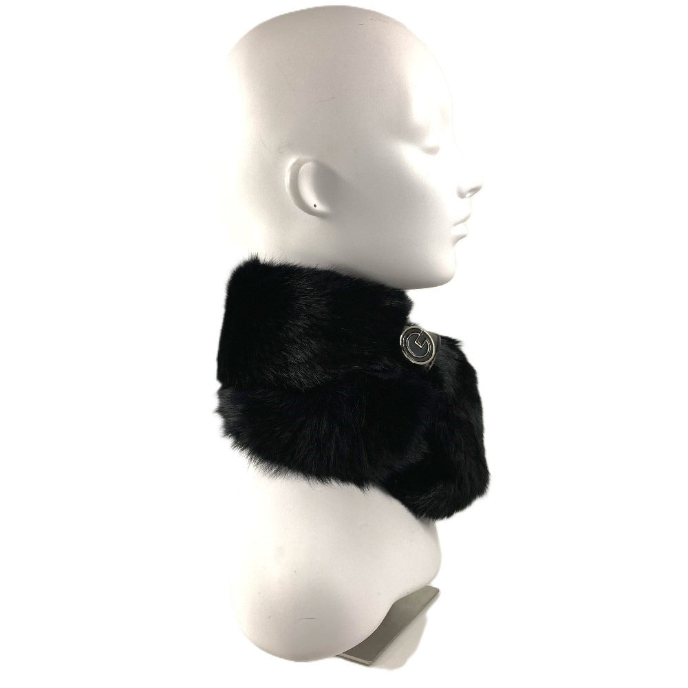 GUCCI 185746 G-logo Fur Tippet Scarf Unisex Black