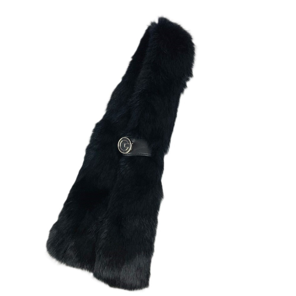 GUCCI 185746 G-logo Fur Tippet Scarf Unisex Black
