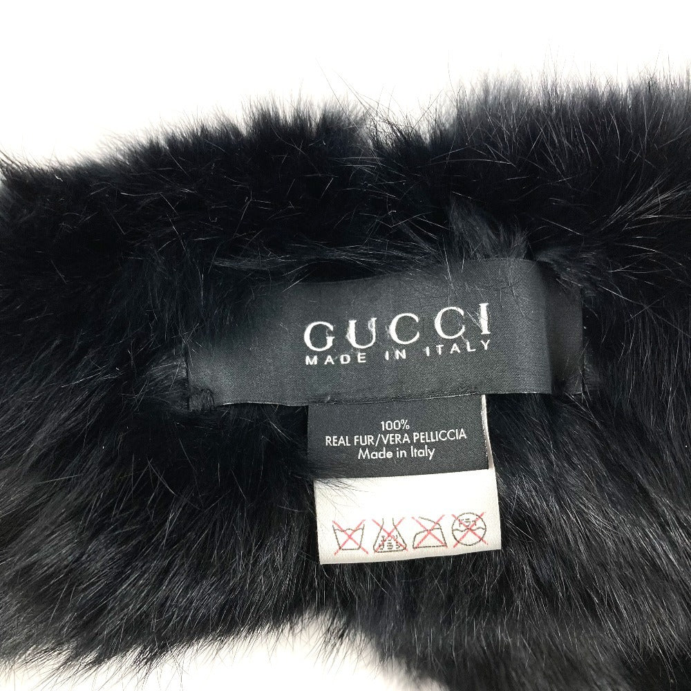 GUCCI 185746 G-logo Fur Tippet Scarf Unisex Black