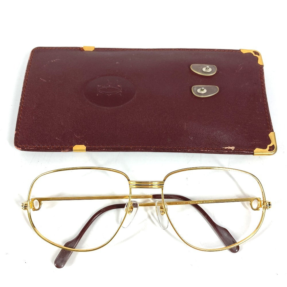 CARTIER Logo Trinity Glasses Eyewear Eyeglasses Metal Unisex Gold