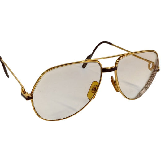 CARTIER Logo Eyeglasses Eyewear Glasses Metal Unisex Gold