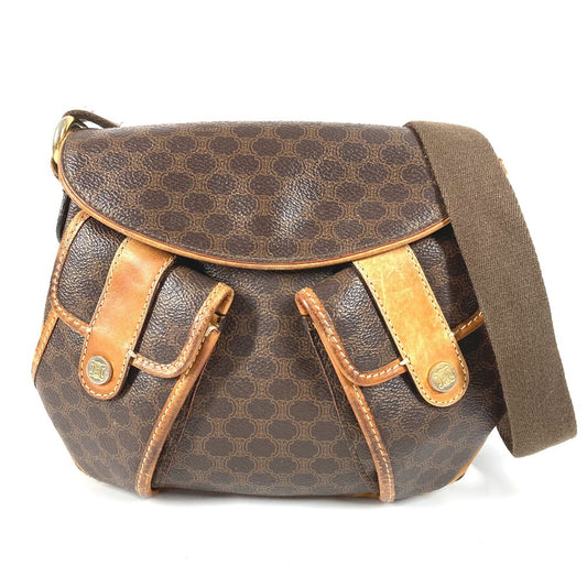 CELINE Macadam Logo Crossbody Bag Flap Shoulder Bag Leather Unisex Brown