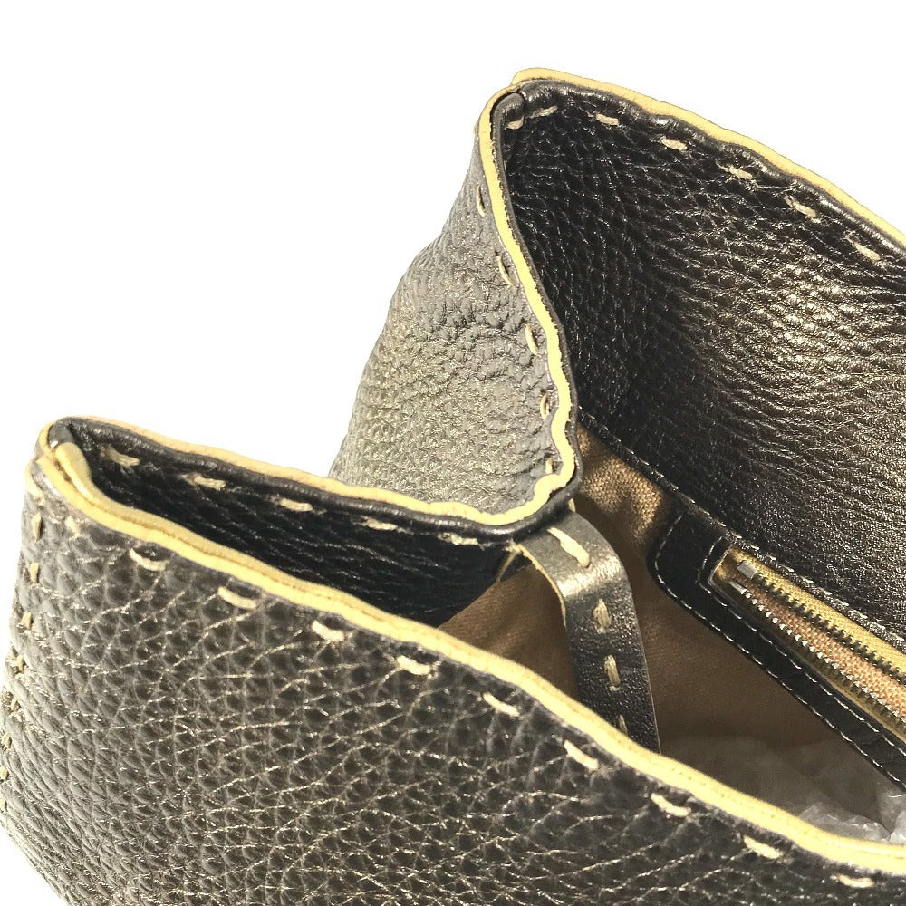 FENDI Selleria Stitch Bag Tote Bag Flap Handbag Leather Unisex Metallic Gold