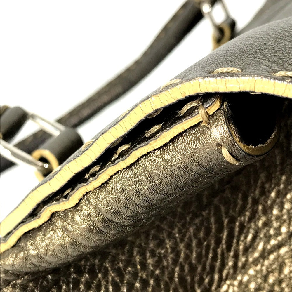 FENDI Selleria Stitch Bag Tote Bag Flap Handbag Leather Unisex Metallic Gold