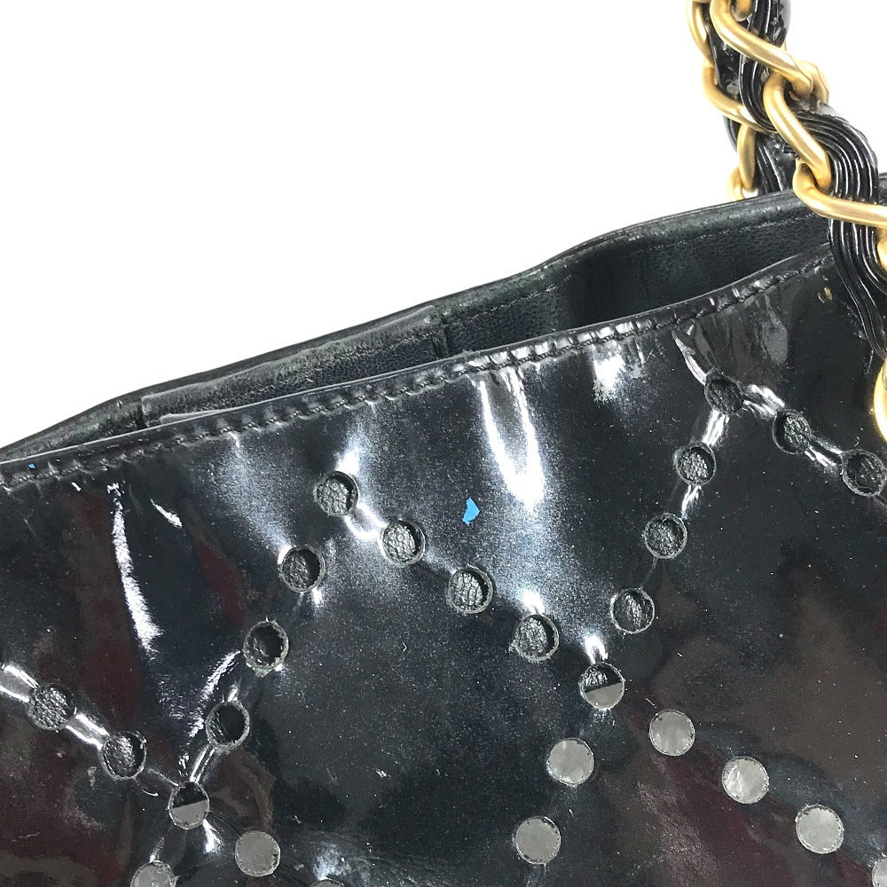 CHANEL チェーンバッグ CC ロゴ キルティング ココマーク パンチング トートバッグ カバン 肩掛け Wチェーン ショルダーバッグ エナメル ユニセックス ブラック