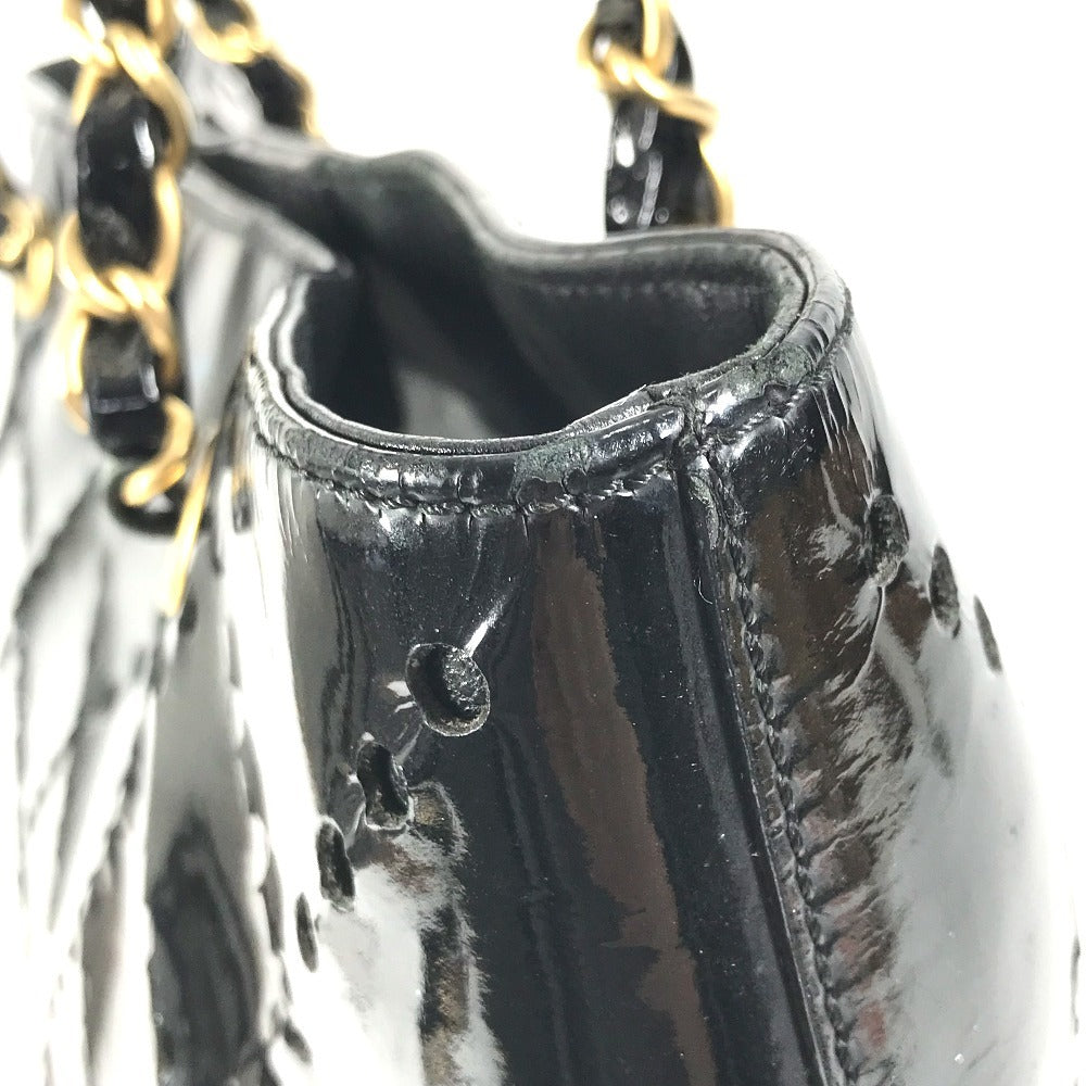 CHANEL チェーンバッグ CC ロゴ キルティング ココマーク パンチング トートバッグ カバン 肩掛け Wチェーン ショルダーバッグ エナメル ユニセックス ブラック