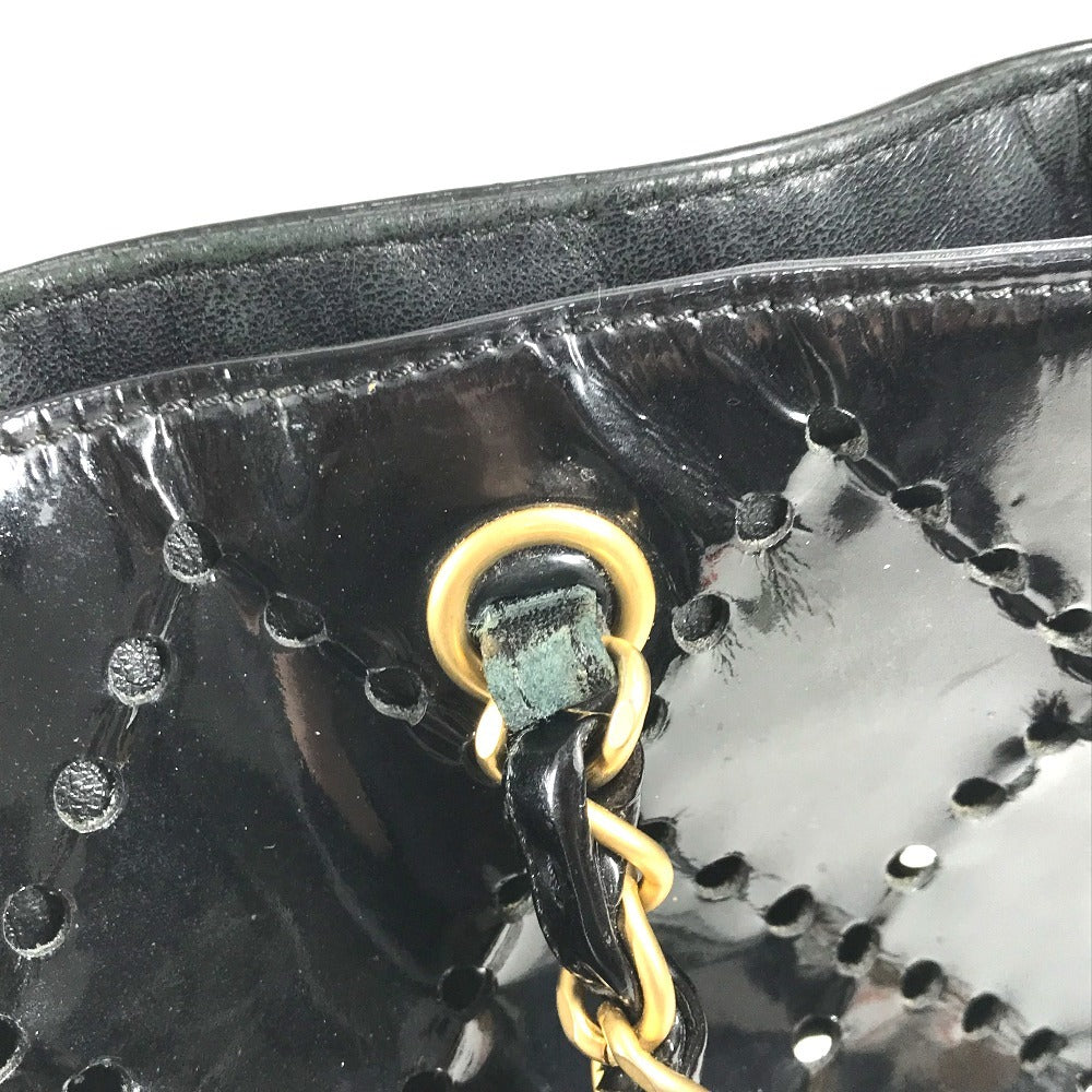CHANEL チェーンバッグ CC ロゴ キルティング ココマーク パンチング トートバッグ カバン 肩掛け Wチェーン ショルダーバッグ エナメル ユニセックス ブラック