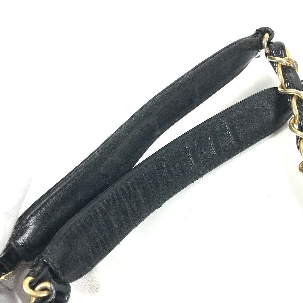 CHANEL チェーンバッグ CC ロゴ キルティング ココマーク パンチング トートバッグ カバン 肩掛け Wチェーン ショルダーバッグ エナメル ユニセックス ブラック