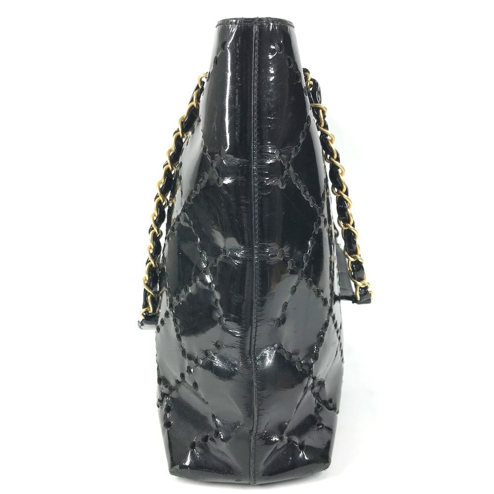 CHANEL チェーンバッグ CC ロゴ キルティング ココマーク パンチング トートバッグ カバン 肩掛け Wチェーン ショルダーバッグ エナメル ユニセックス ブラック
