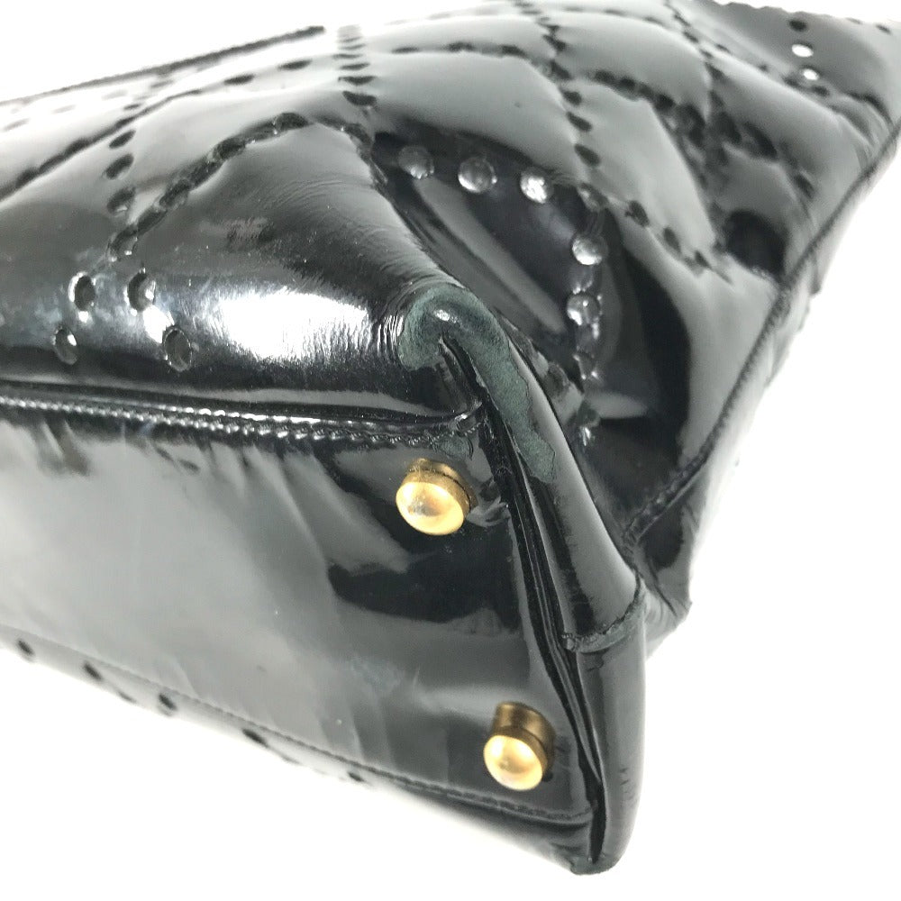 CHANEL チェーンバッグ CC ロゴ キルティング ココマーク パンチング トートバッグ カバン 肩掛け Wチェーン ショルダーバッグ エナメル ユニセックス ブラック