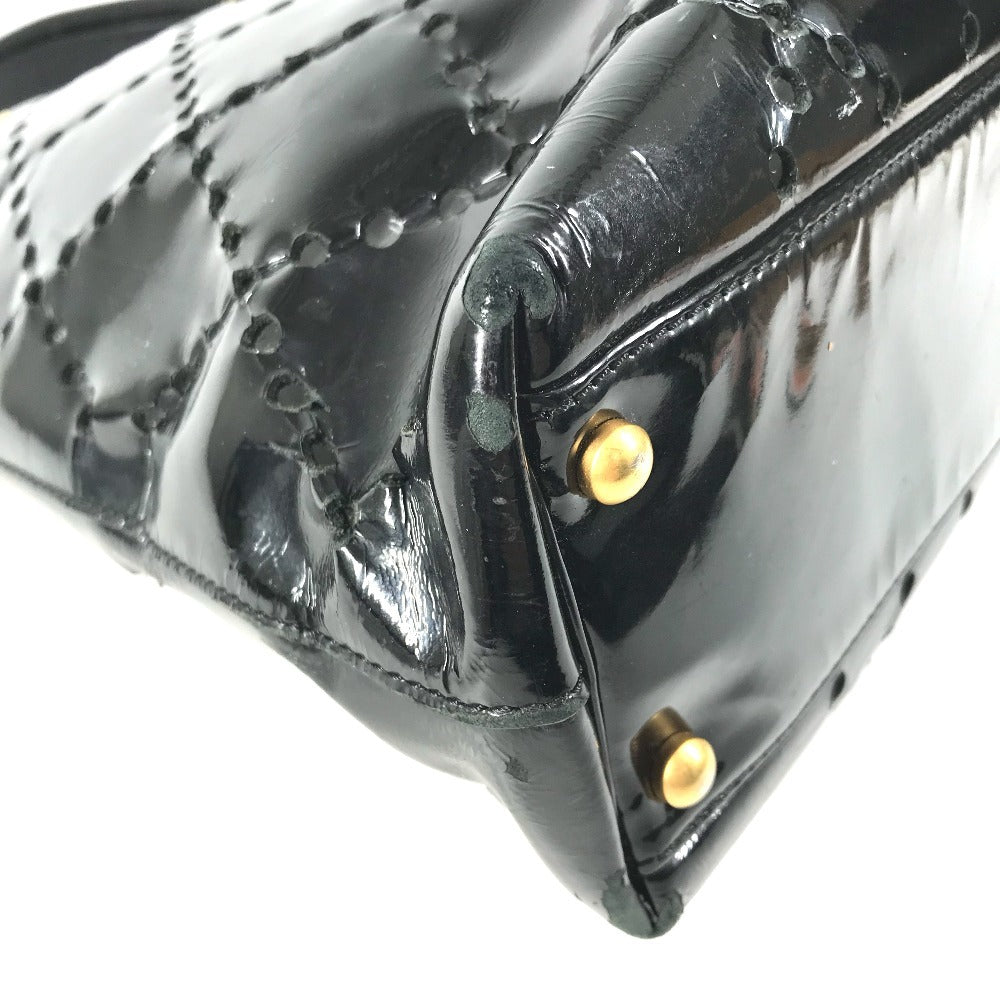 CHANEL チェーンバッグ CC ロゴ キルティング ココマーク パンチング トートバッグ カバン 肩掛け Wチェーン ショルダーバッグ エナメル ユニセックス ブラック