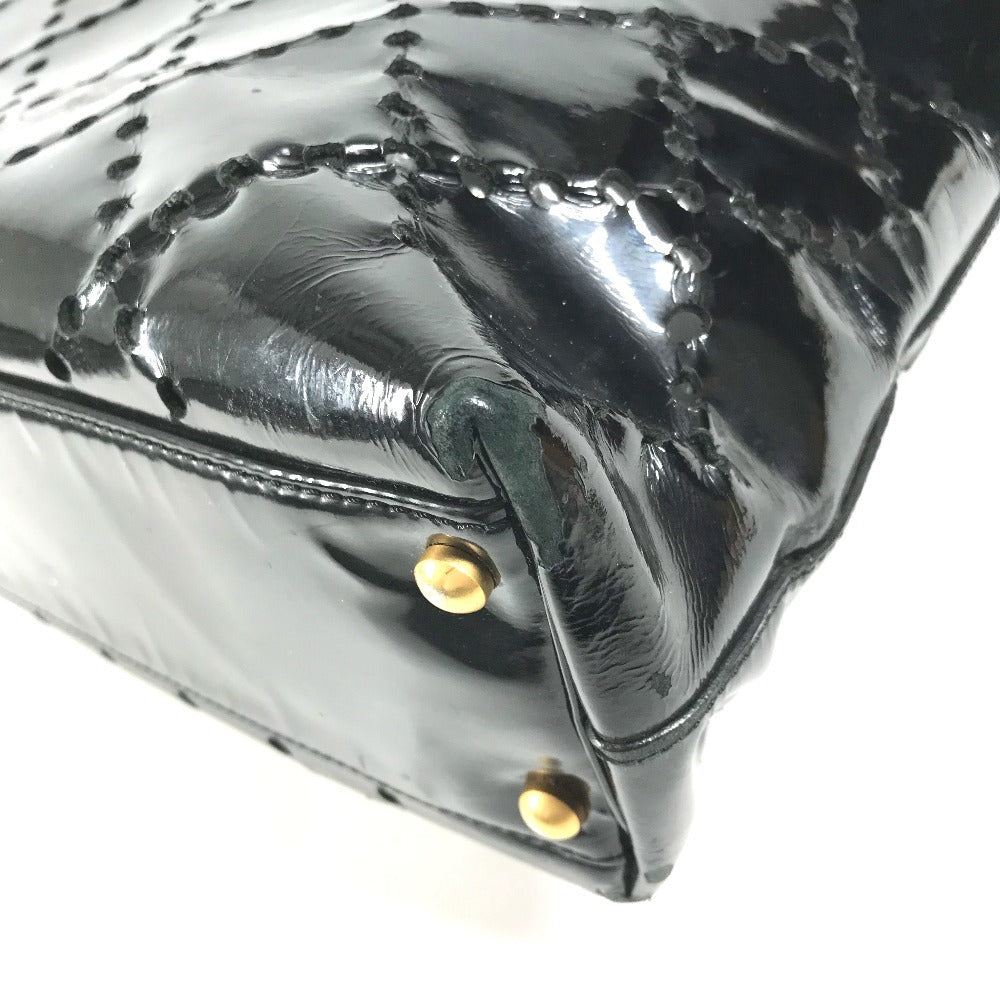 CHANEL チェーンバッグ CC ロゴ キルティング ココマーク パンチング トートバッグ カバン 肩掛け Wチェーン ショルダーバッグ エナメル ユニセックス ブラック