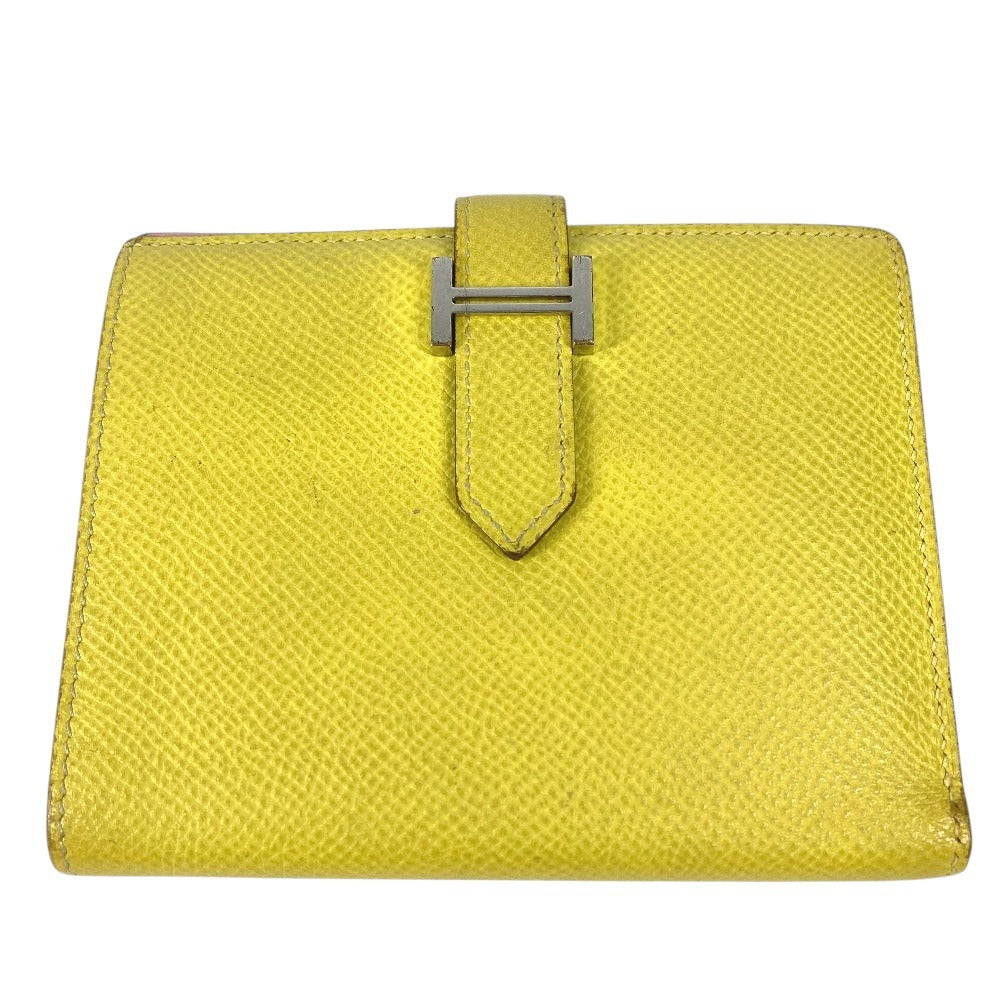 HERMES Bicolor Bearn Compact Verso Bearn Compact Verso H-logo Compact Wallet Two-fold wallet Epsom Unisex Yellow x Pink