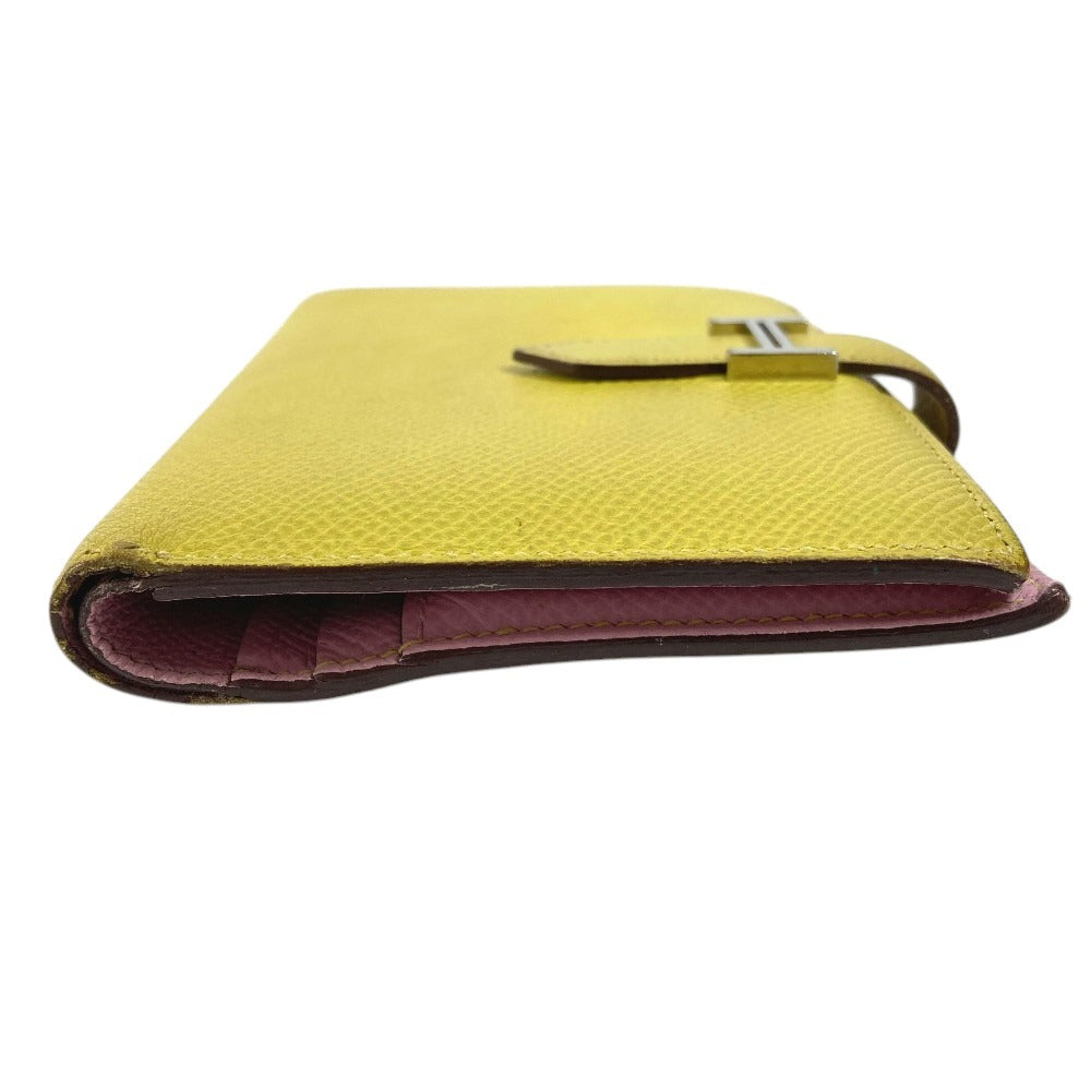 HERMES Bicolor Bearn Compact Verso Bearn Compact Verso H-logo Compact Wallet Two-fold wallet Epsom Unisex Yellow x Pink
