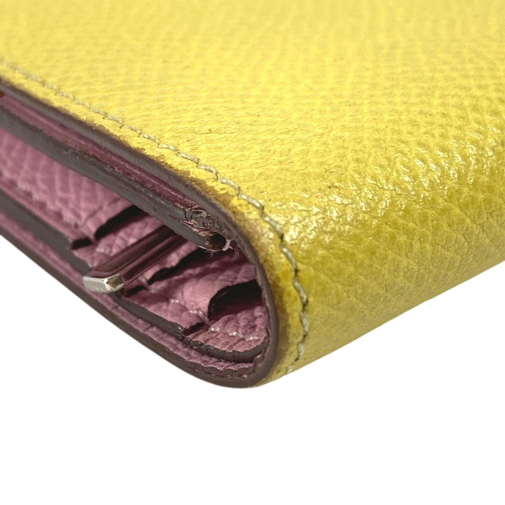 HERMES Bicolor Bearn Compact Verso Bearn Compact Verso H-logo Compact Wallet Two-fold wallet Epsom Unisex Yellow x Pink