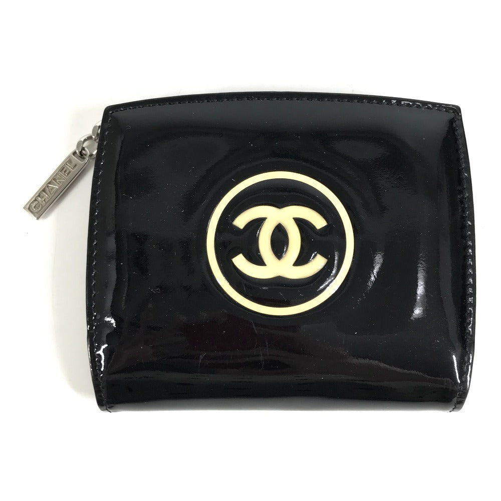 CHANEL メイクパレット CC ココマーク ロゴ コンパクトウォレット 2つ折り財布 エナメル ユニセックス ブラック