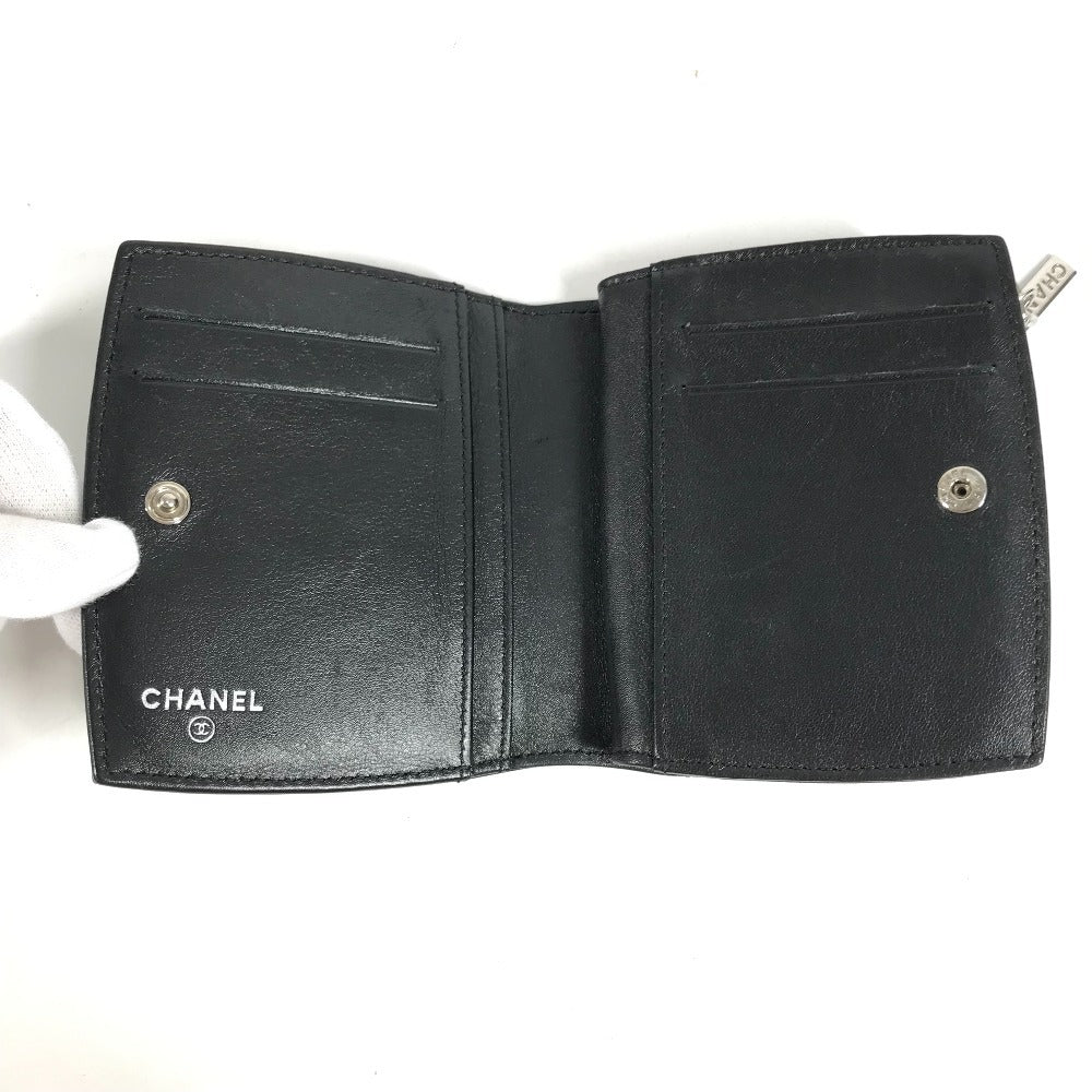 CHANEL メイクパレット CC ココマーク ロゴ コンパクトウォレット 2つ折り財布 エナメル ユニセックス ブラック
