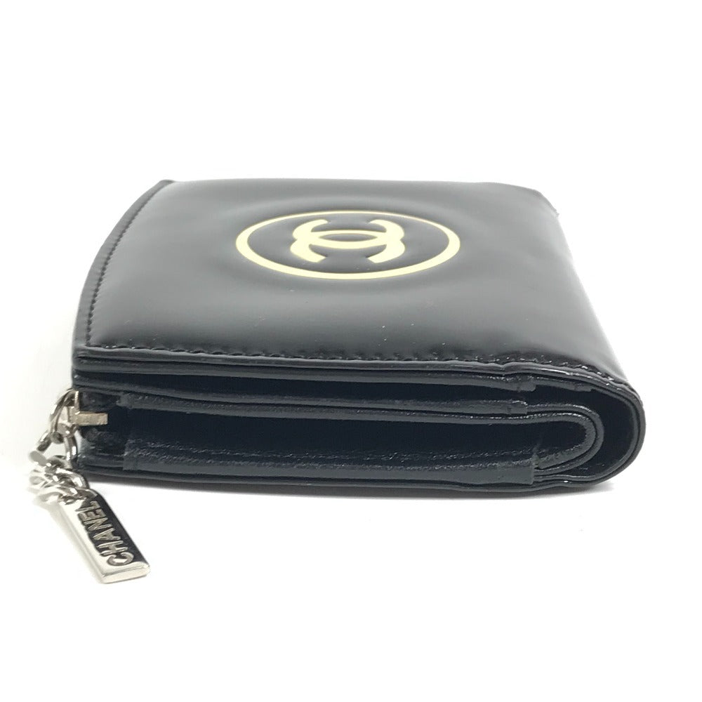 CHANEL メイクパレット CC ココマーク ロゴ コンパクトウォレット 2つ折り財布 エナメル ユニセックス ブラック
