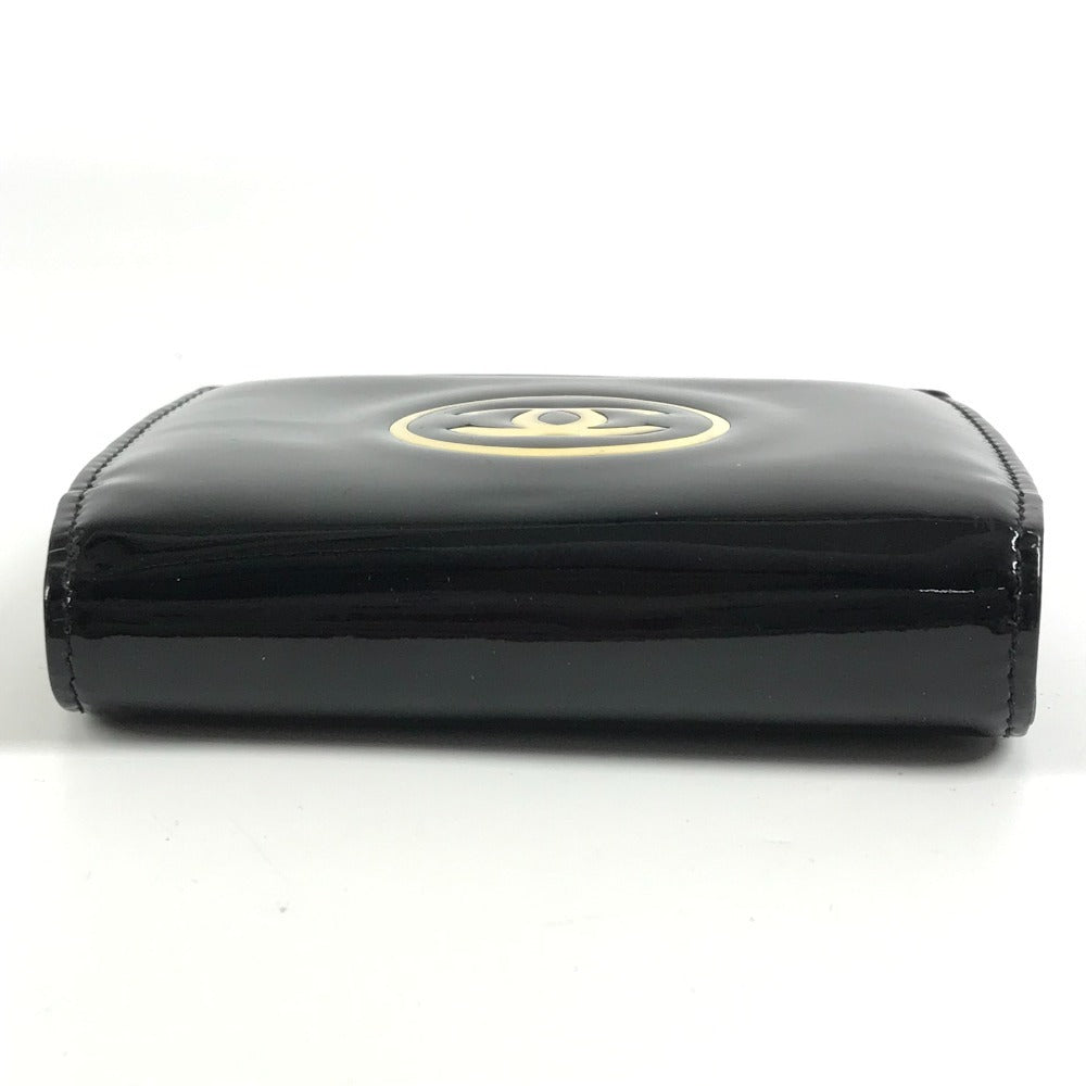 CHANEL メイクパレット CC ココマーク ロゴ コンパクトウォレット 2つ折り財布 エナメル ユニセックス ブラック