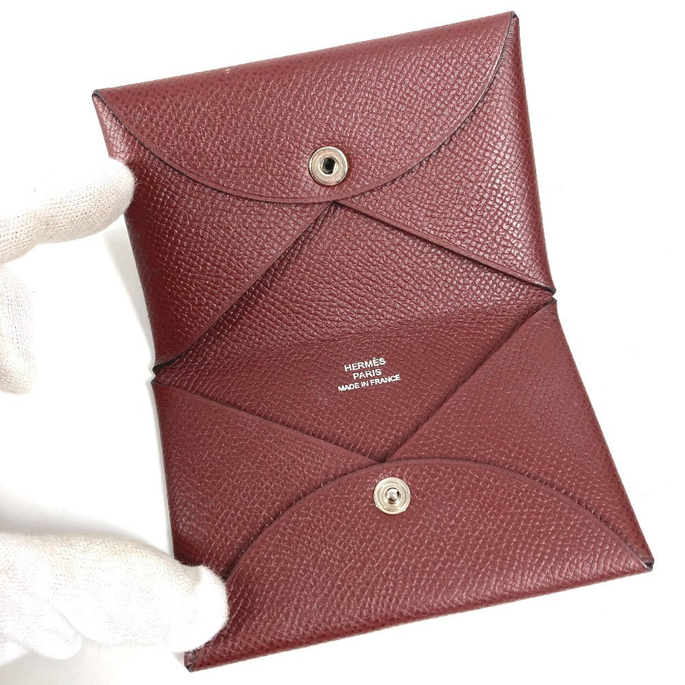 HERMES Coin Purse Calvi Wallet Small Accessories Bi-fold Card Holder Pass Case Card Case Epsom Unisex Brown