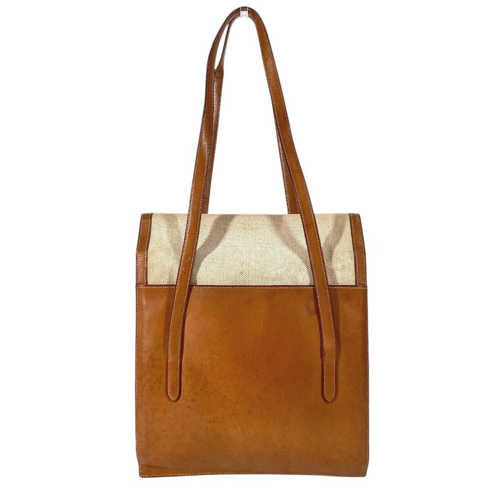 HERMES ヴィンテージ フラップ カバン 肩掛け トートバック ハンドバッグ ショルダーバッグ レザー/キャンバス ユニセックス ベージュ
