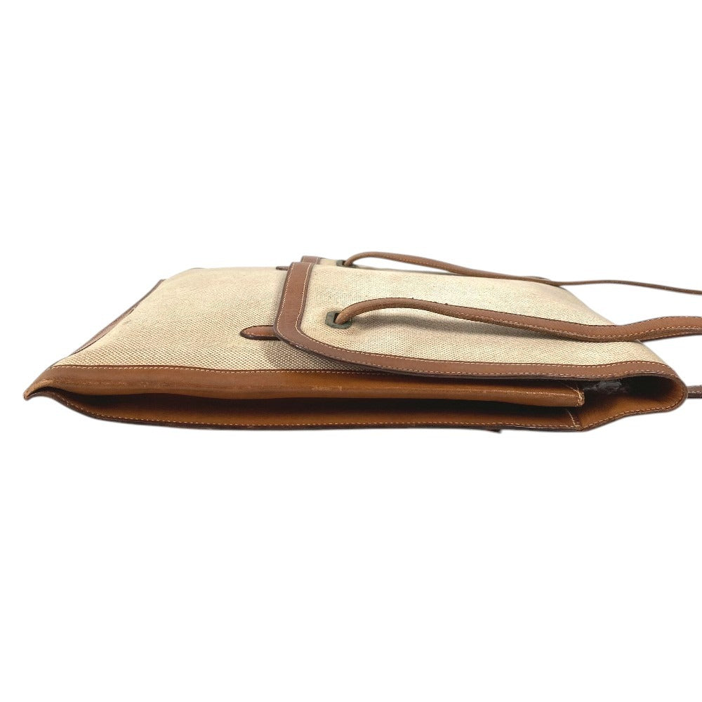 HERMES ヴィンテージ フラップ カバン 肩掛け トートバック ハンドバッグ ショルダーバッグ レザー/キャンバス ユニセックス ベージュ
