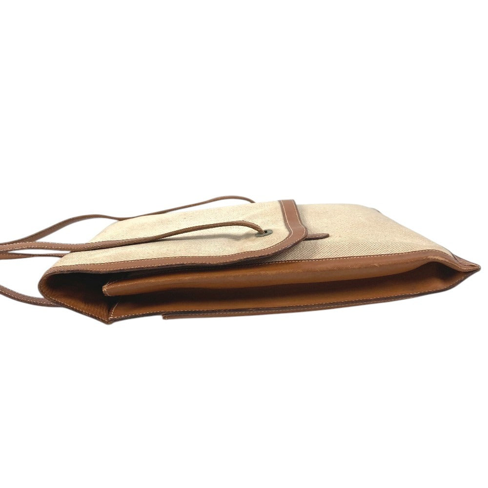 HERMES ヴィンテージ フラップ カバン 肩掛け トートバック ハンドバッグ ショルダーバッグ レザー/キャンバス ユニセックス ベージュ