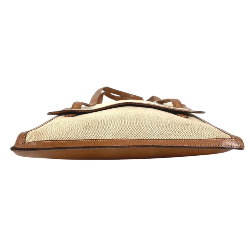 HERMES ヴィンテージ フラップ カバン 肩掛け トートバック ハンドバッグ ショルダーバッグ レザー/キャンバス ユニセックス ベージュ