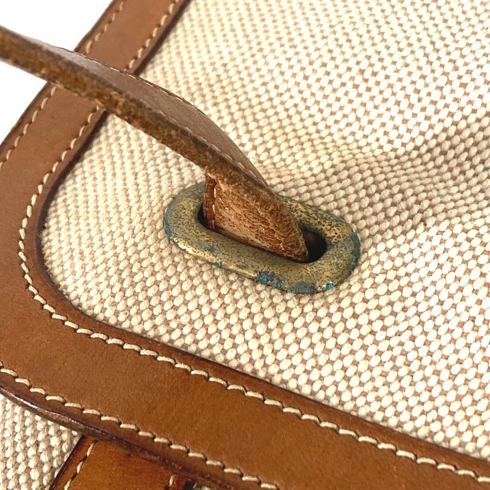 HERMES ヴィンテージ フラップ カバン 肩掛け トートバック ハンドバッグ ショルダーバッグ レザー/キャンバス ユニセックス ベージュ