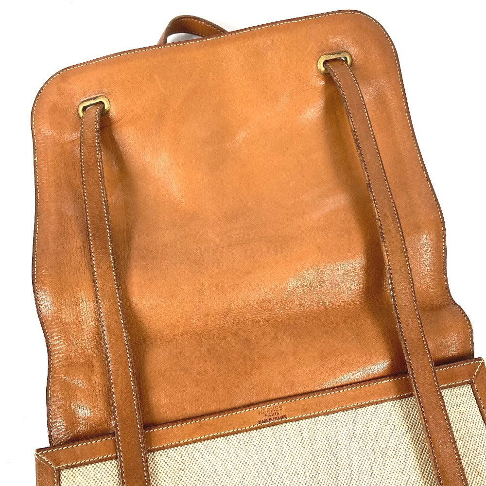 HERMES ヴィンテージ フラップ カバン 肩掛け トートバック ハンドバッグ ショルダーバッグ レザー/キャンバス ユニセックス ベージュ