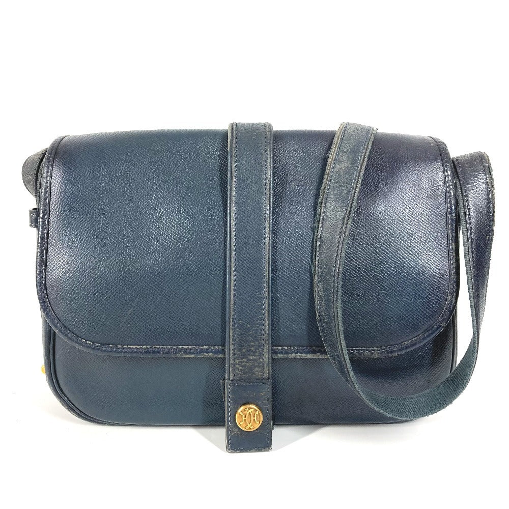 HERMES Vintage Noumea Bag Shoulder Flap Shoulder Bag Leather Unisex Navy