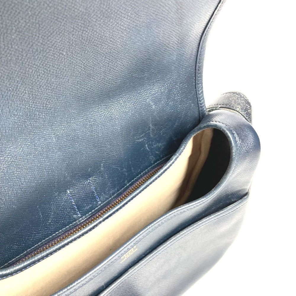 HERMES Vintage Noumea Bag Shoulder Flap Shoulder Bag Leather Unisex Navy