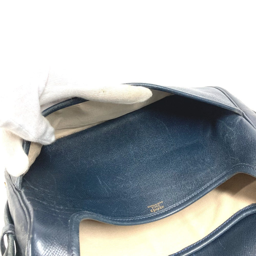 HERMES Vintage Noumea Bag Shoulder Flap Shoulder Bag Leather Unisex Navy