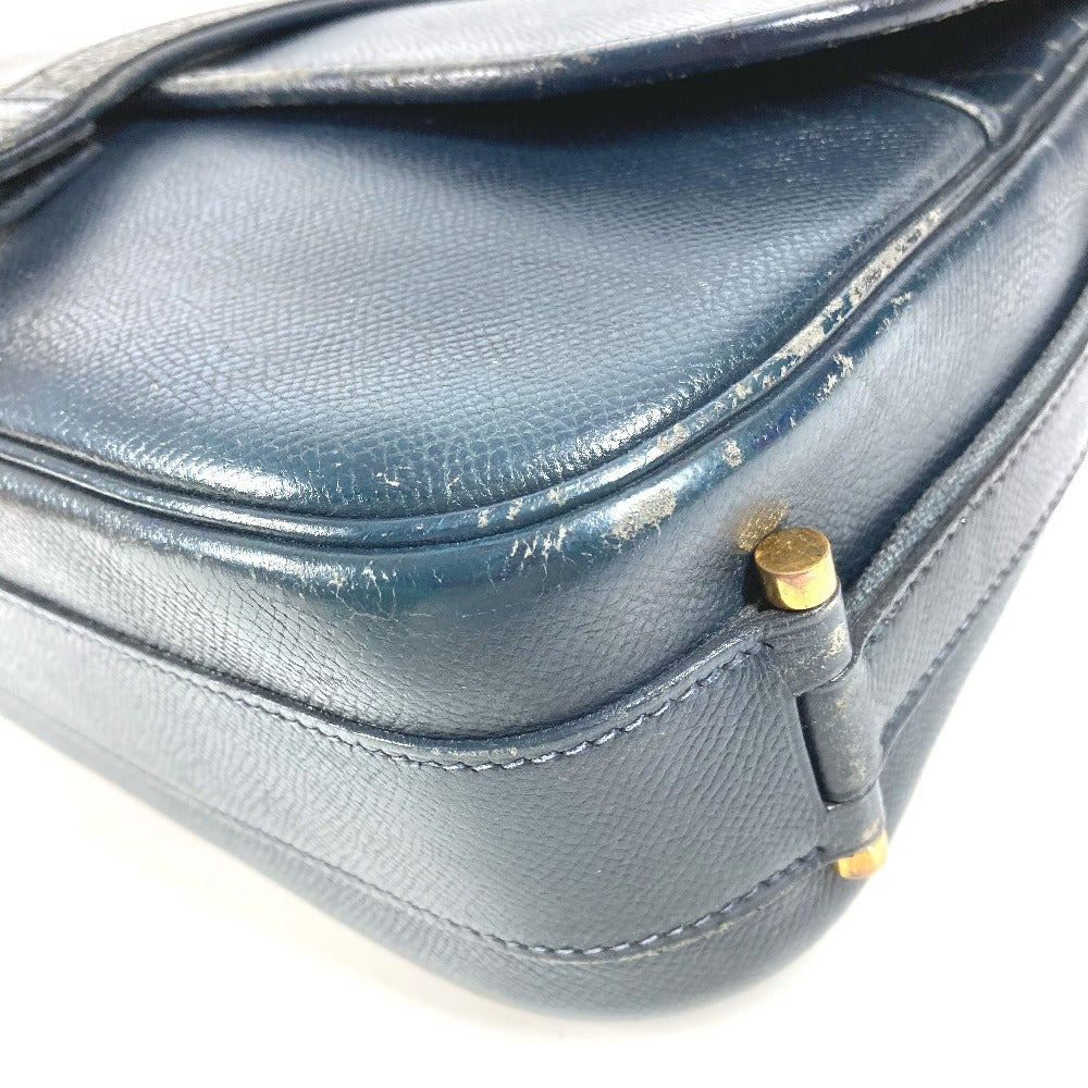 HERMES Vintage Noumea Bag Shoulder Flap Shoulder Bag Leather Unisex Navy